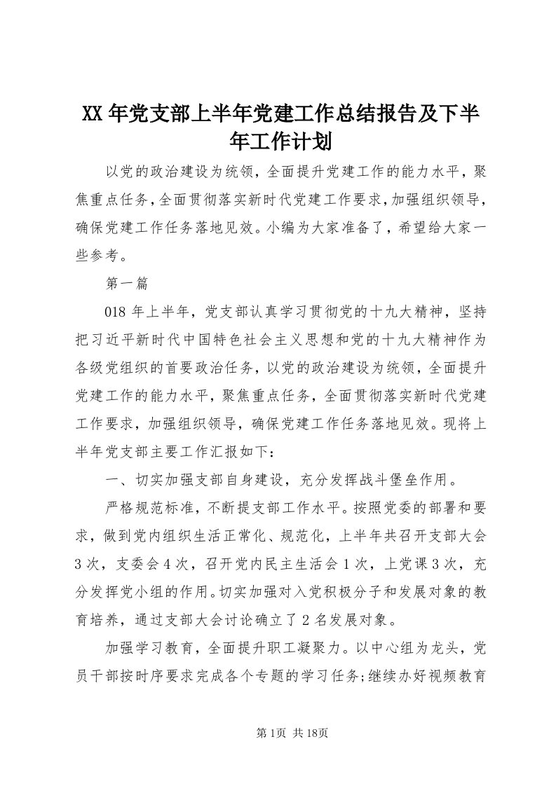 4某年党支部上半年党建工作总结报告及下半年工作计划