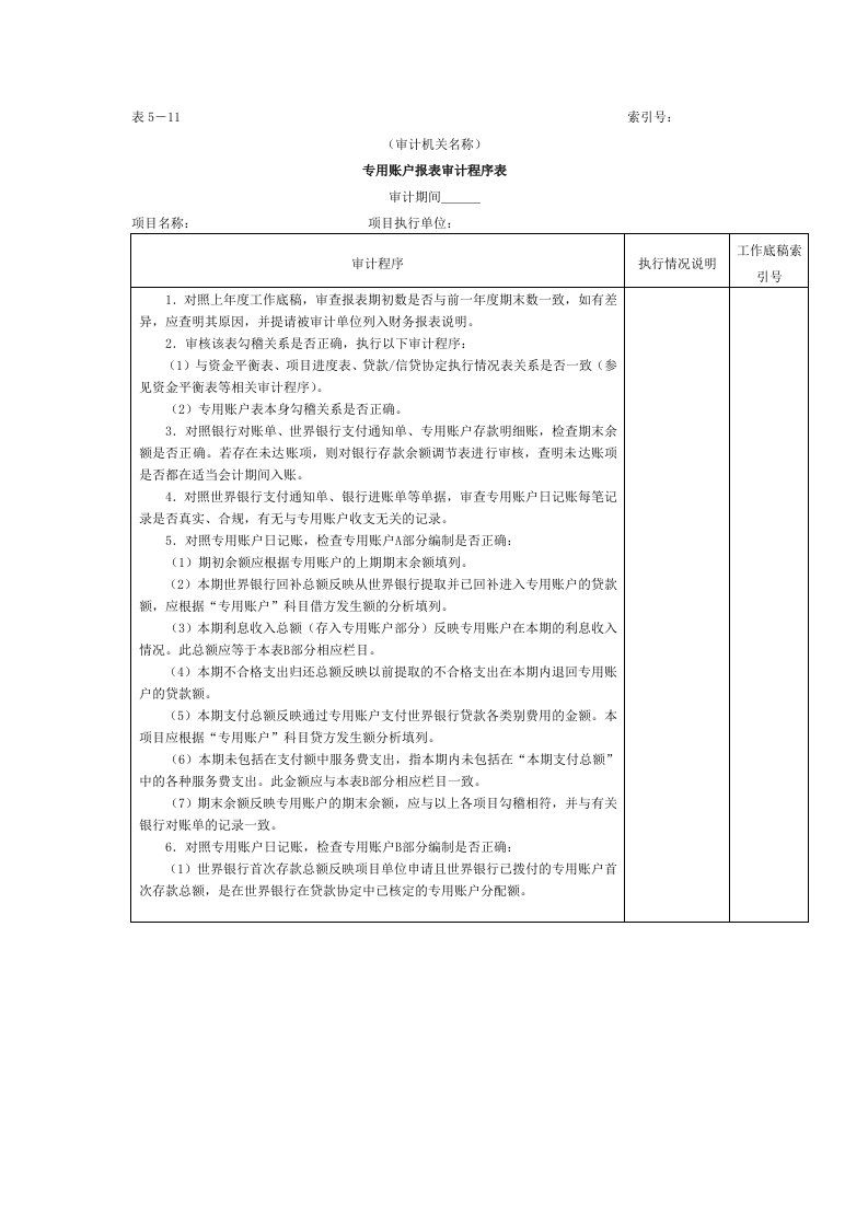 财务报表-4专用账户报表审计程序表