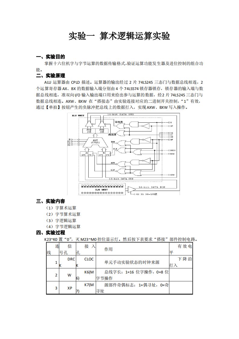 计算机组成原理实验一实验报告