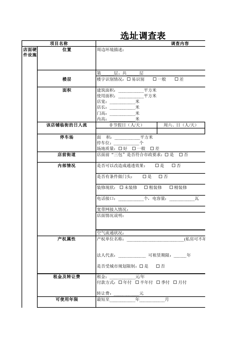 选址调研表