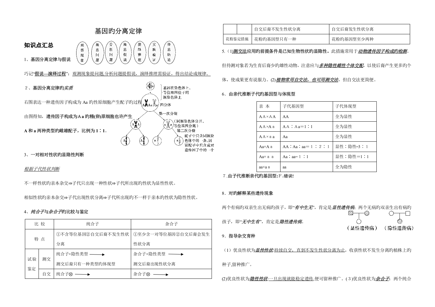 2023年基因的分离定律知识点及习题