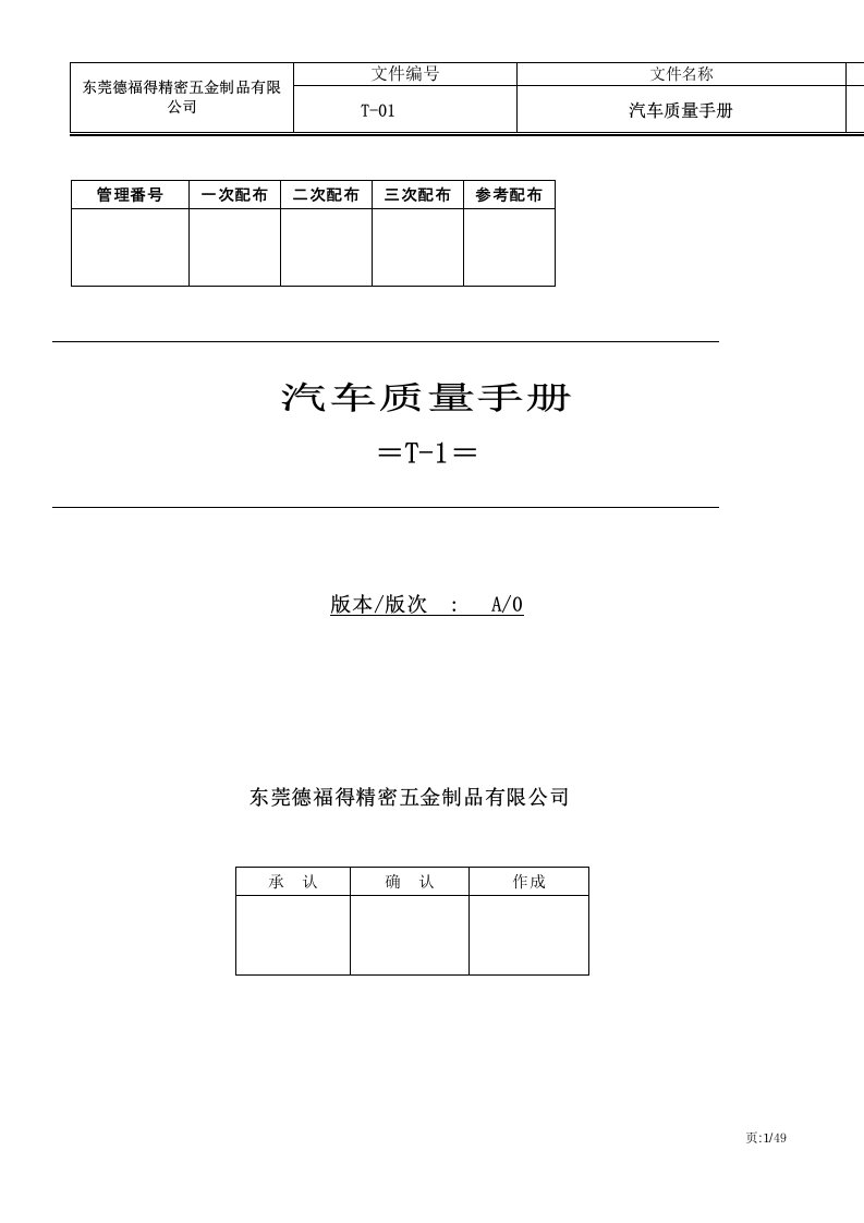 T-1汽车质量手册