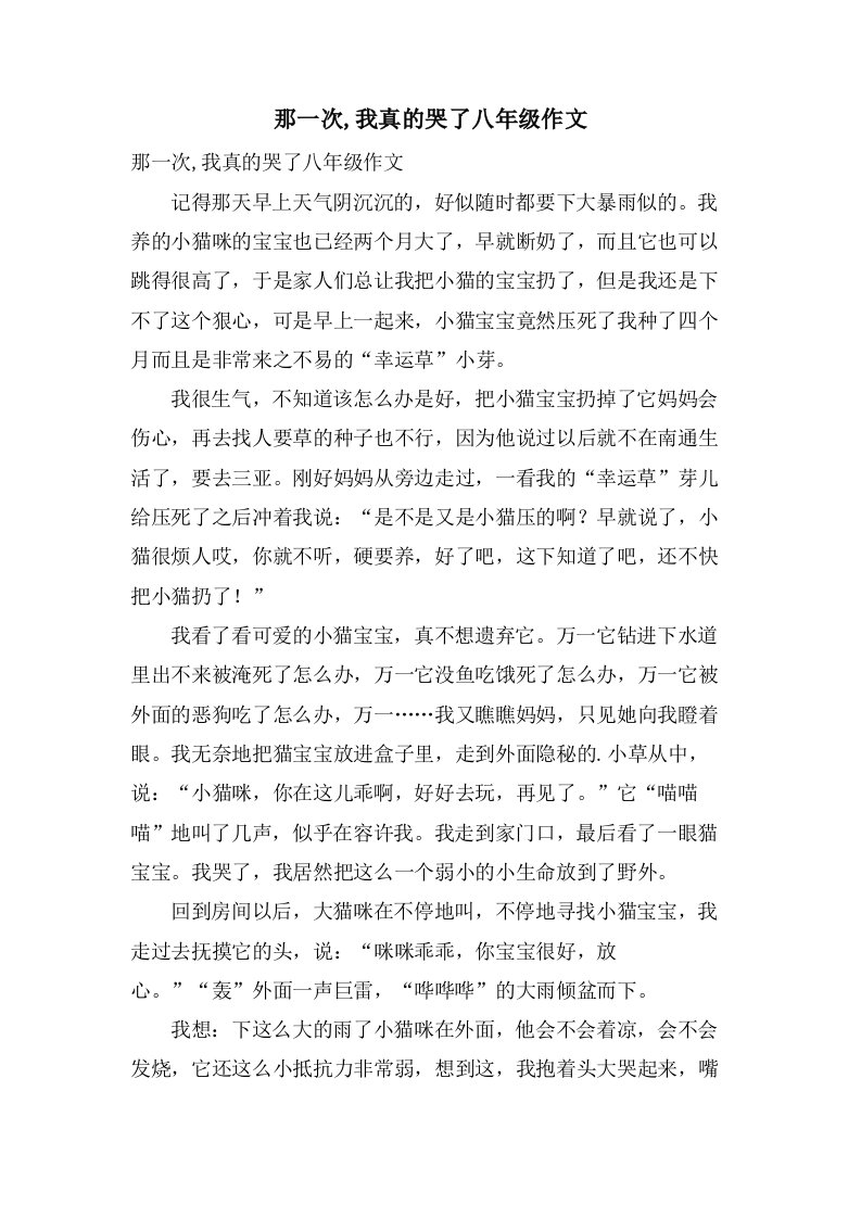 那一次,我真的哭了八年级作文