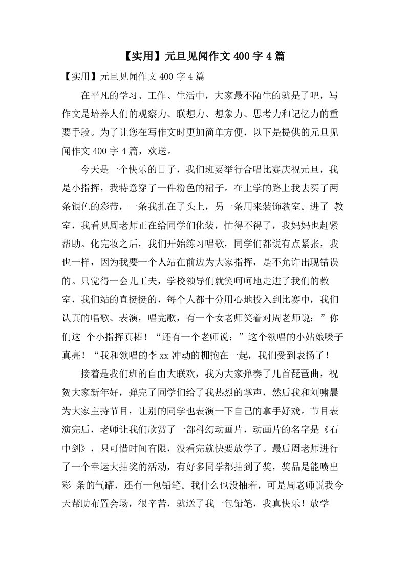 元旦见闻作文400字4篇