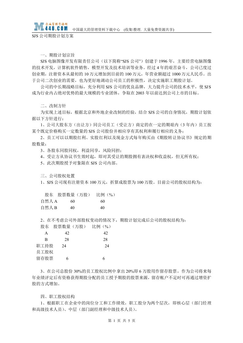 SJS公司期股计划方案(doc)-人力资源综合