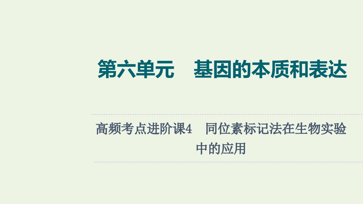 2022版新教材高考生物一轮复习第6单元基因的本质和表达高频考点进阶课4同位素标记法在生物实验中的应用课件新人教版