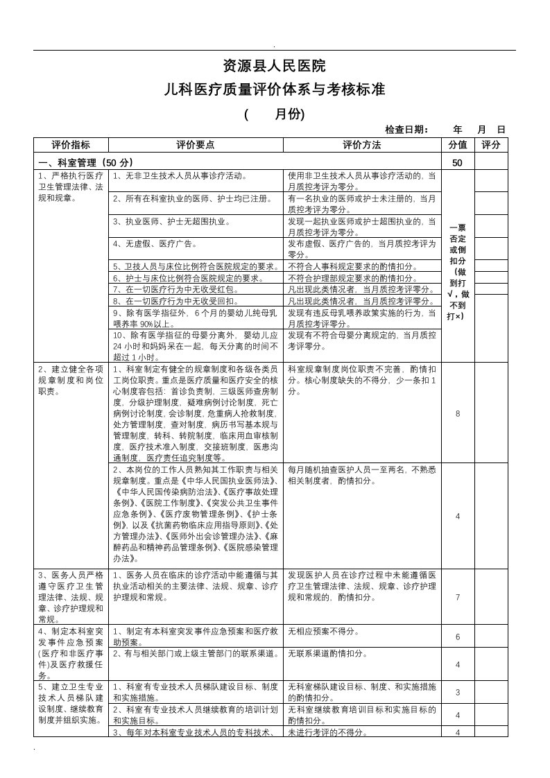 儿科医疗质量评价体系与考核标准(完整版)