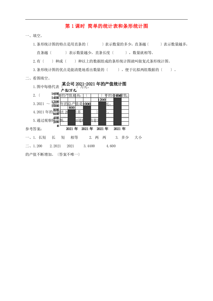 四年级数学上册第四单元统计表和条形统计图一第1课时简单的统计表和条形统计图课堂达标训练苏教版