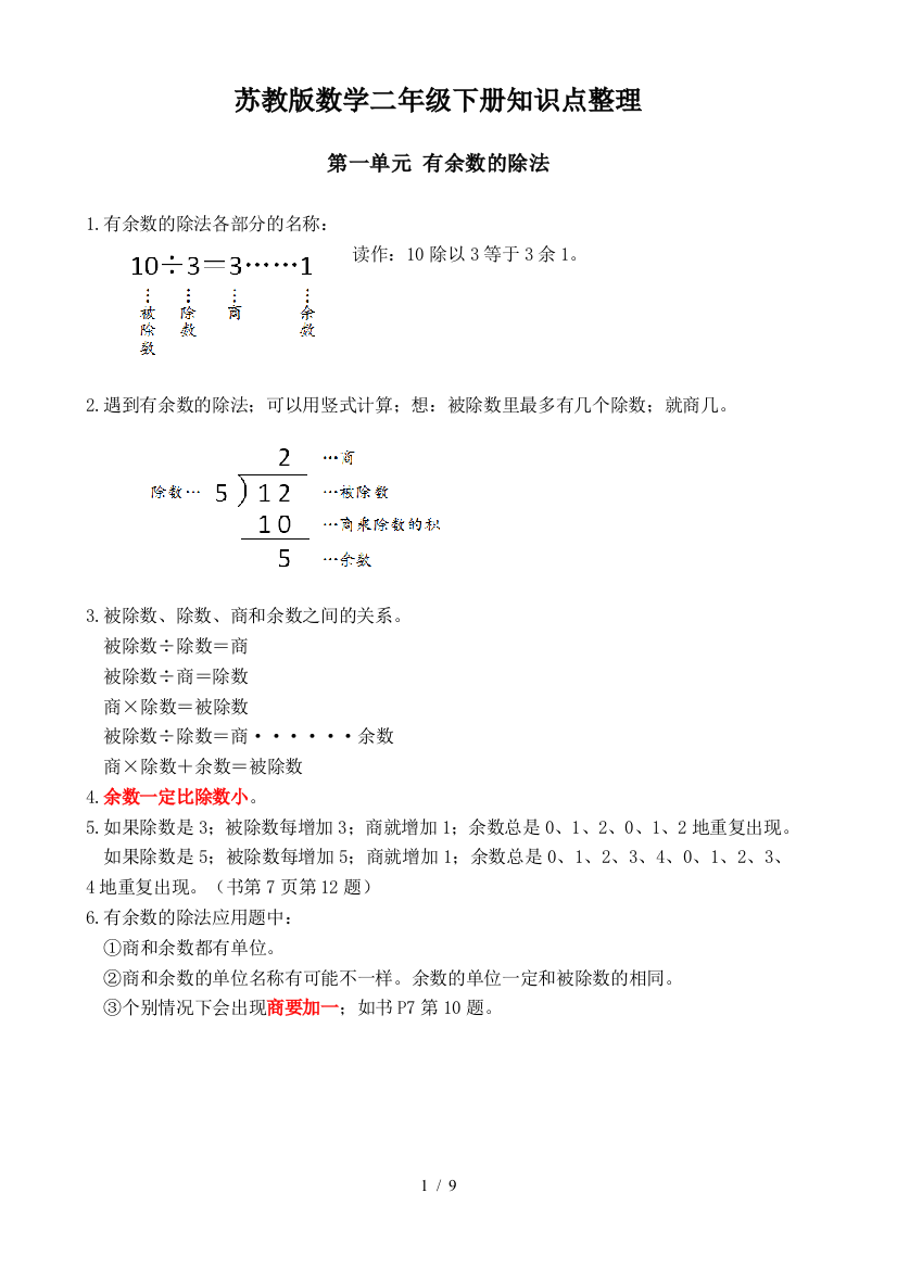 苏教版数学二年级下册知识点整理