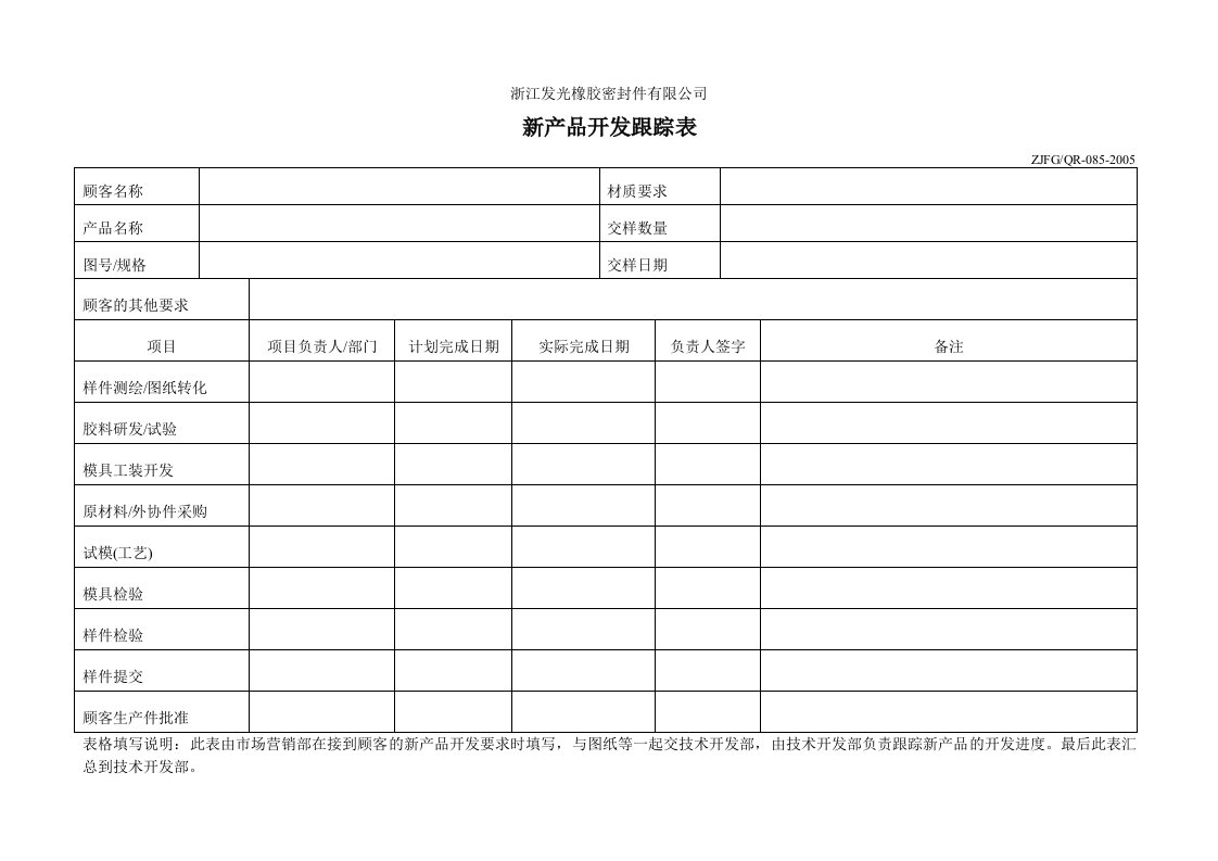 新产品开发跟踪表