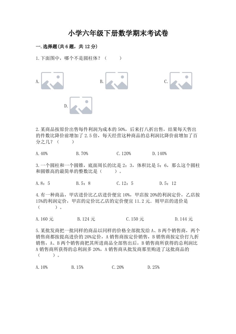 小学六年级下册数学期末考试卷带答案（新）