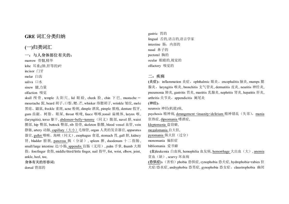 GRE词汇整理分类