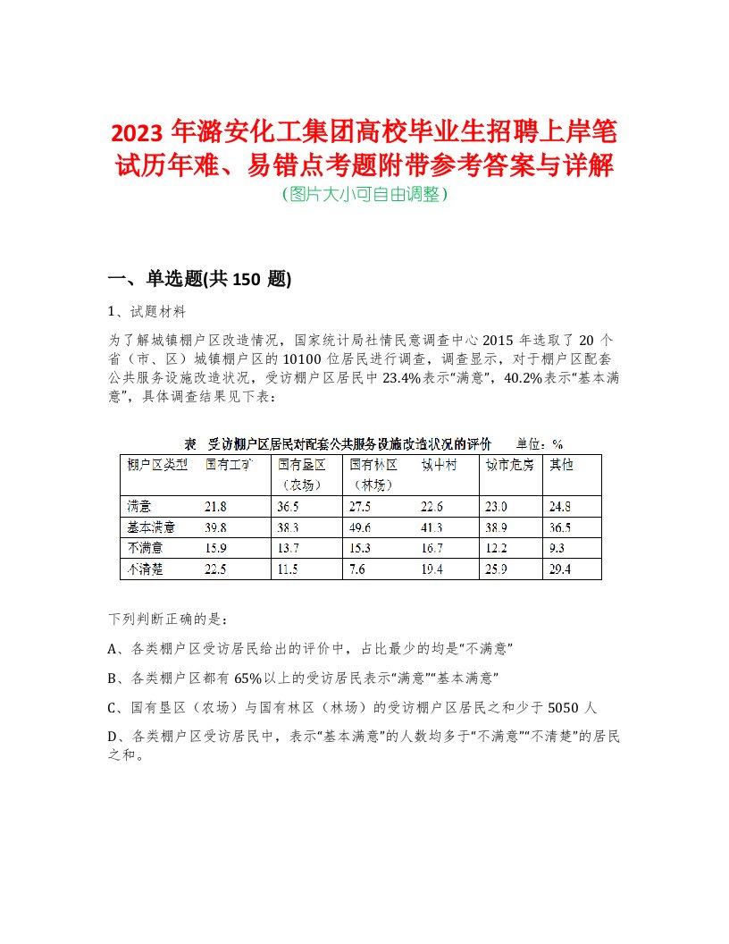 2023年潞安化工集团高校毕业生招聘上岸笔试历年难、易错点考题附带参考答案与详解