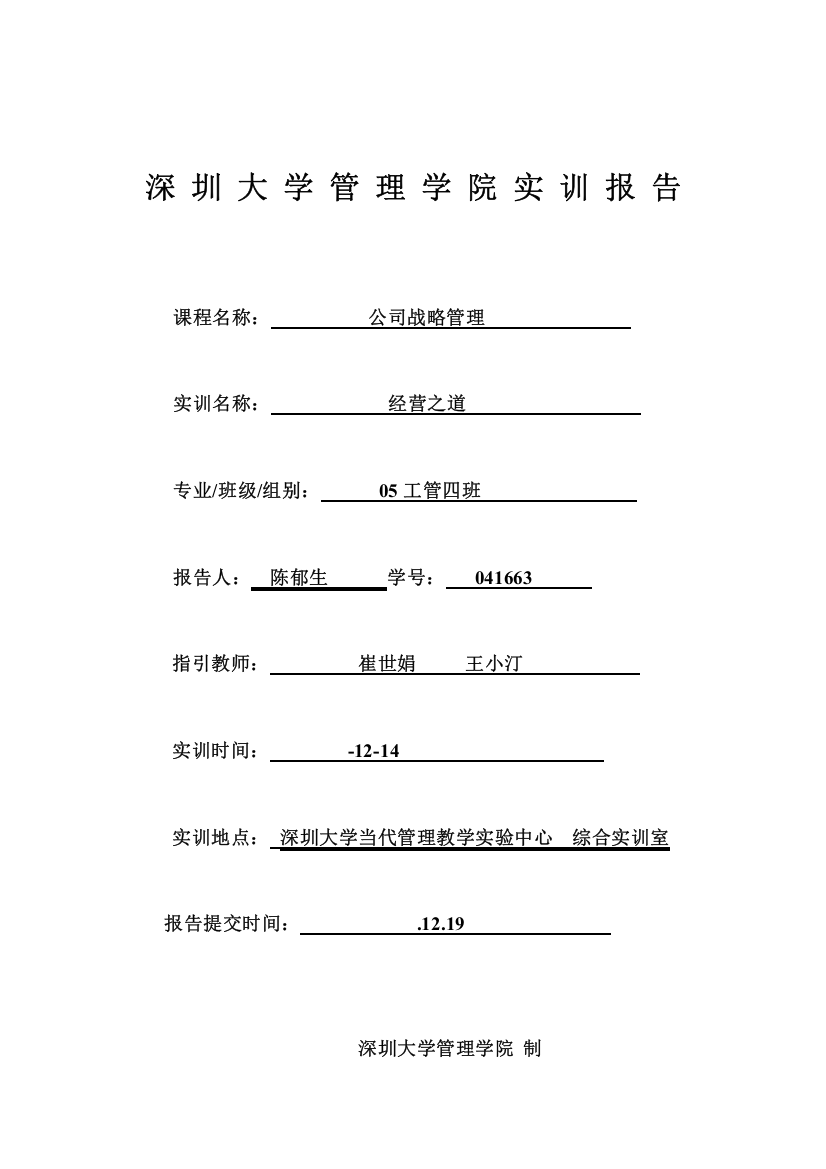 深圳大学管理学院实训报告样本