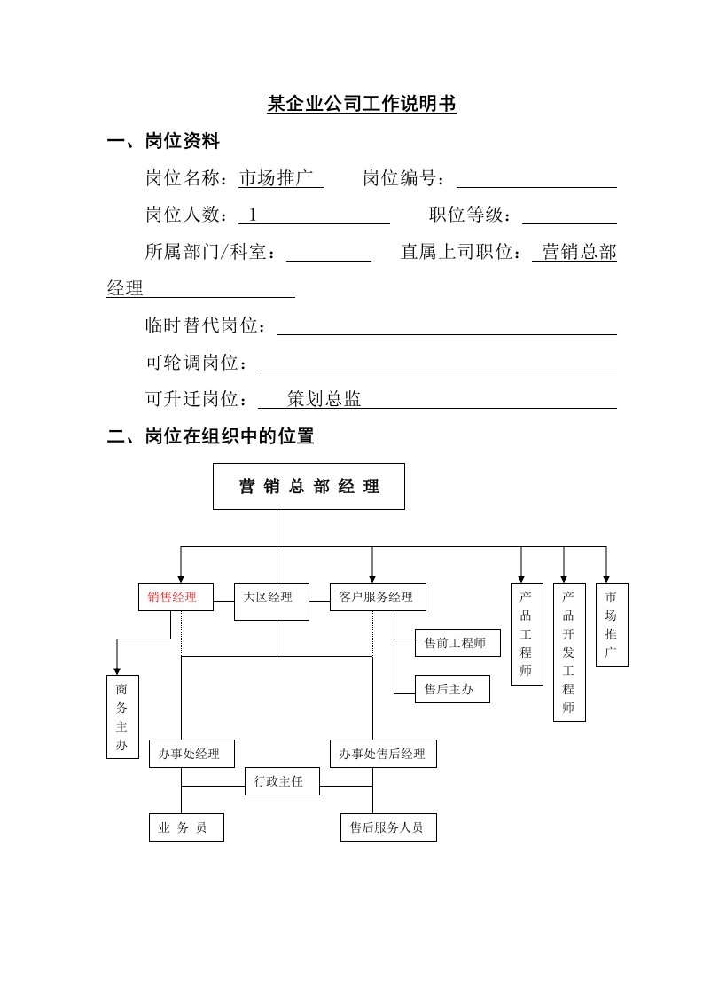 推荐-工作说明书－市场推广人员