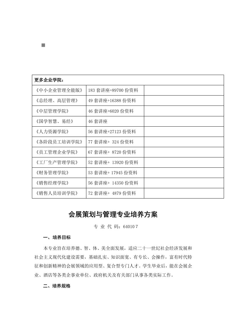 精选会展策划与管理专业的培养方案