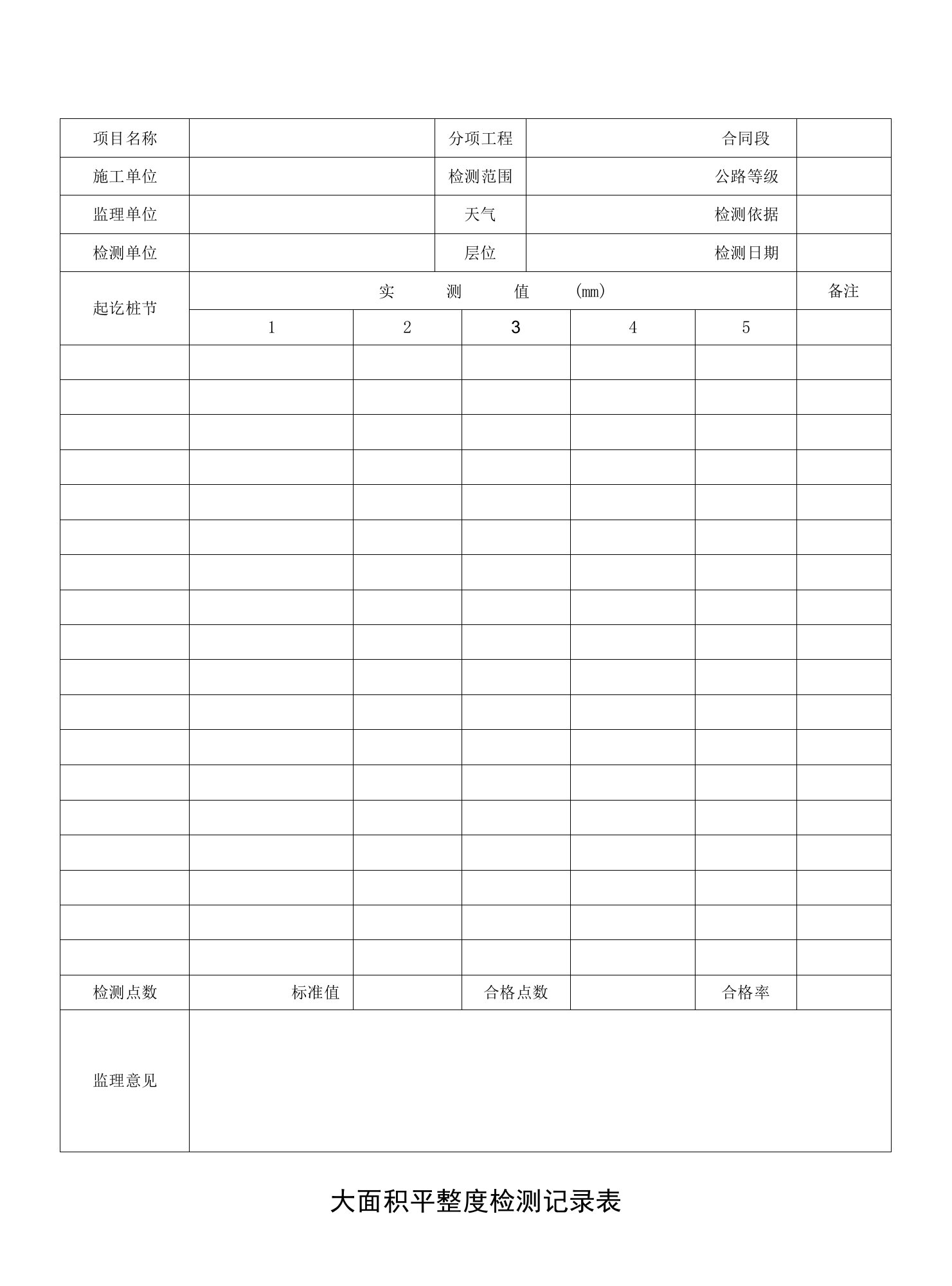 大面积平整度检测记录表