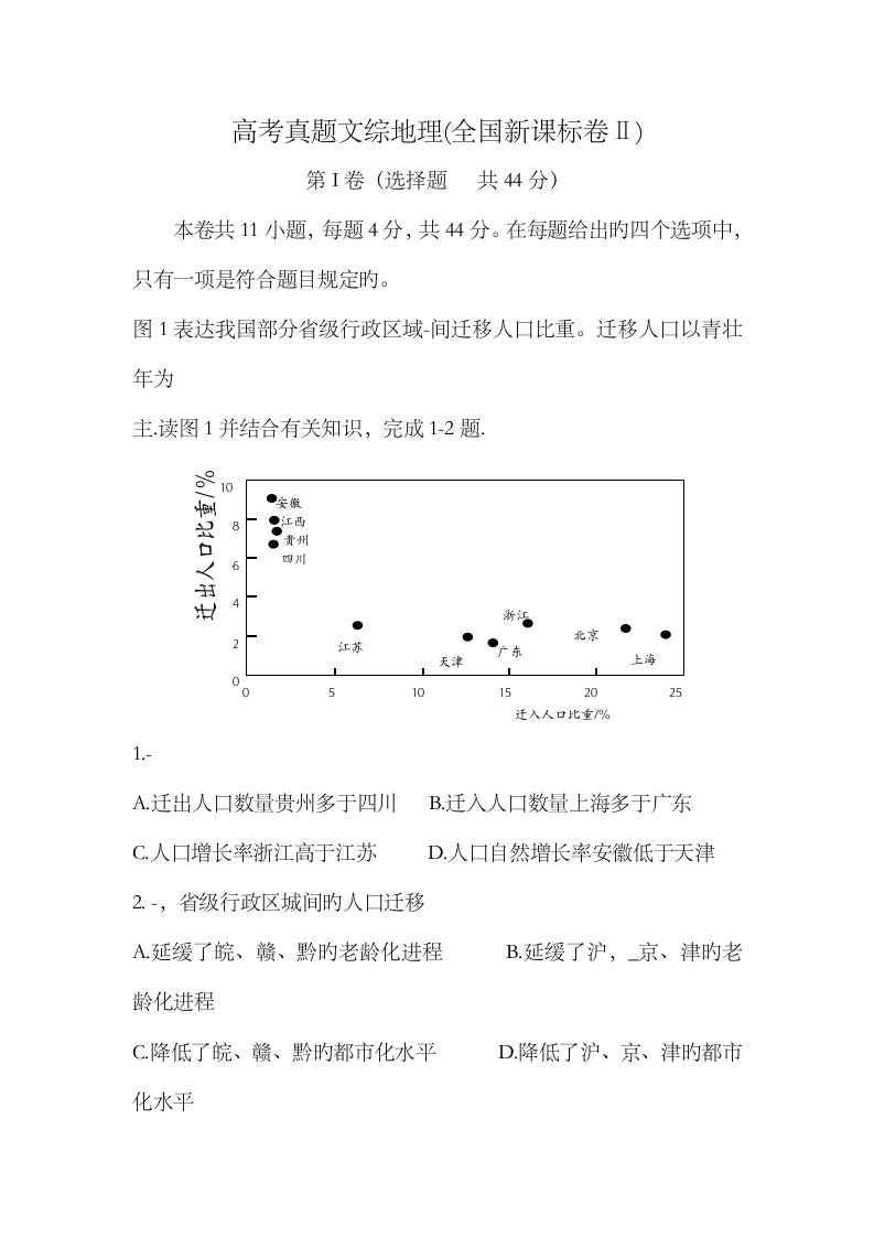 2023年高考真题文综地理新课标卷