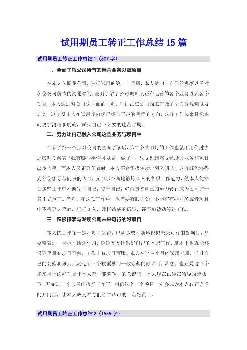 试用期员工转正工作总结15篇