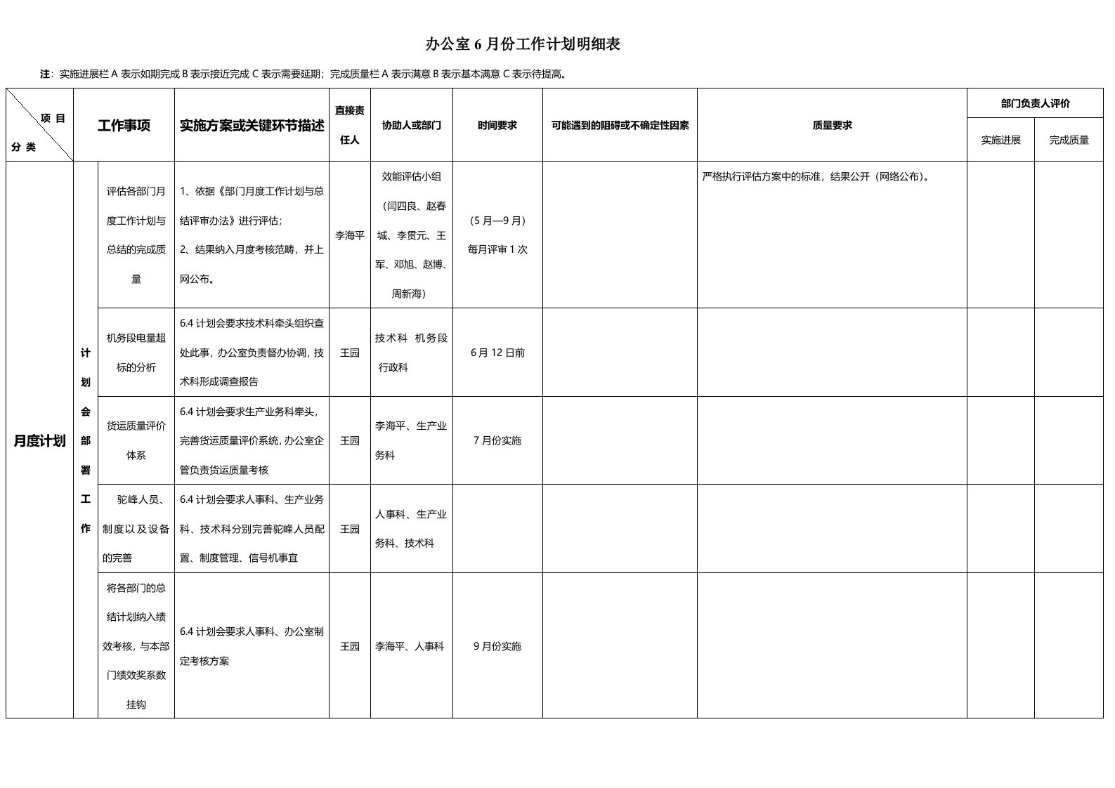 办公室份工作计划明细表