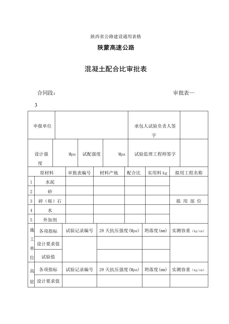 混凝土配合比审批表