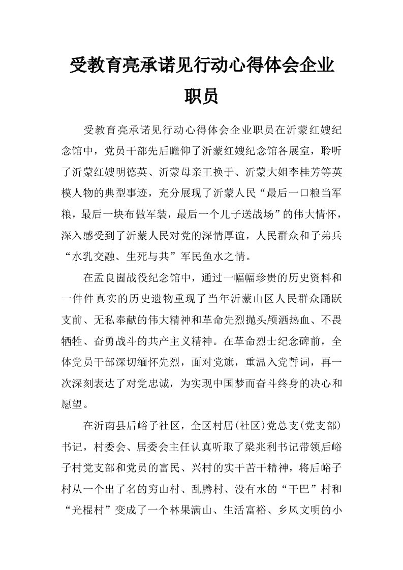 受教育亮承诺见行动心得体会企业职员