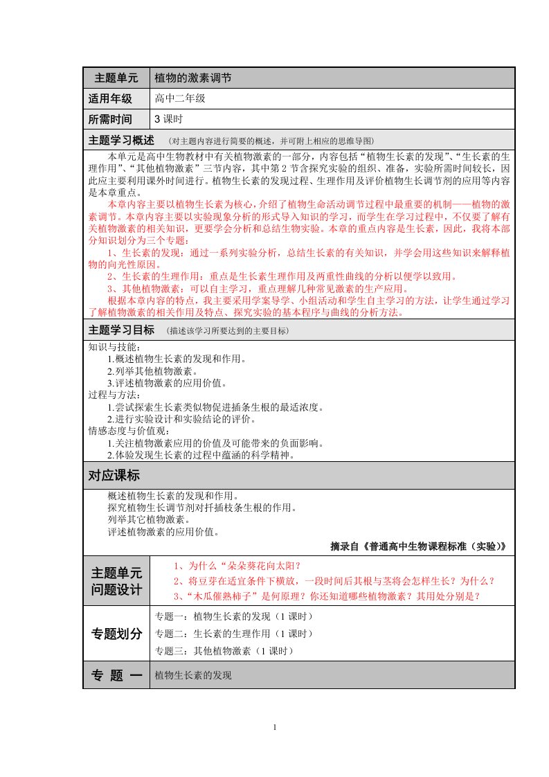 植物的激素调节主题单元设计(修改)