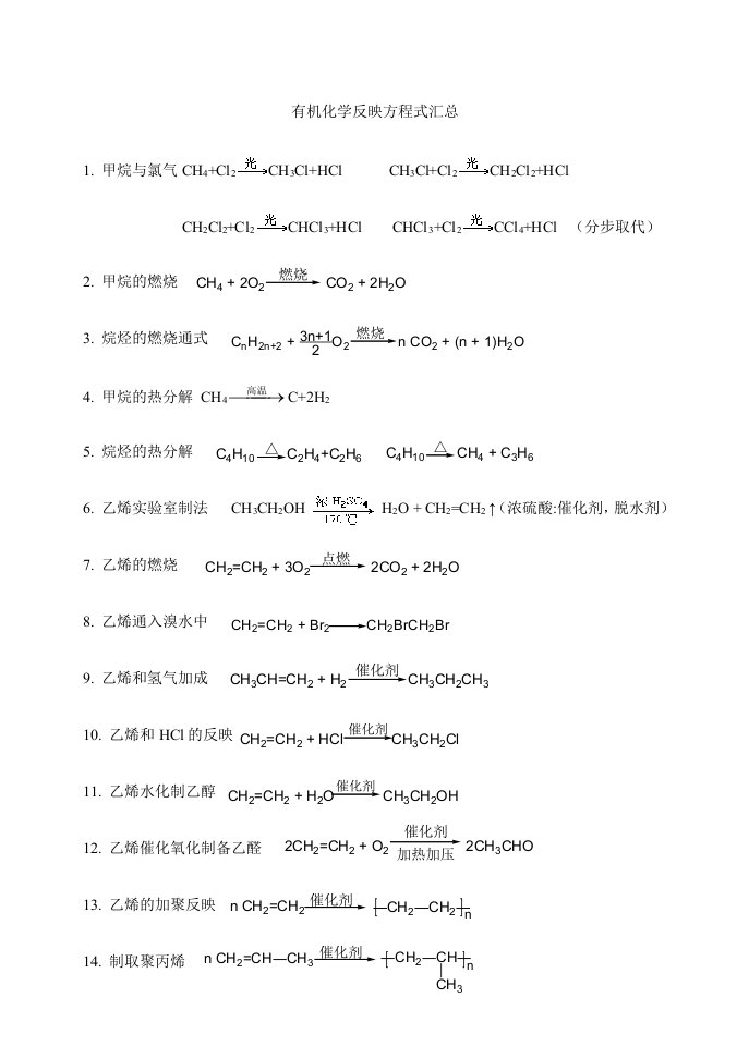 有机化学方程式汇总