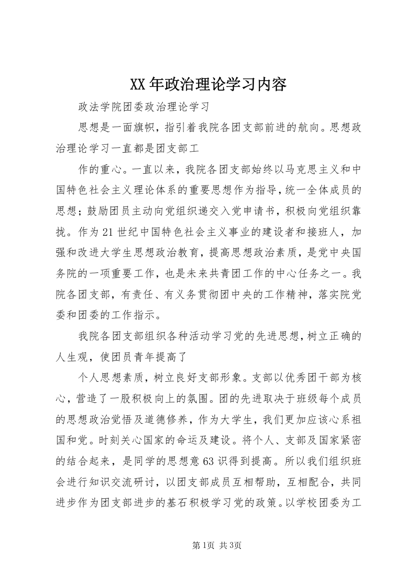 XX年政治理论学习内容