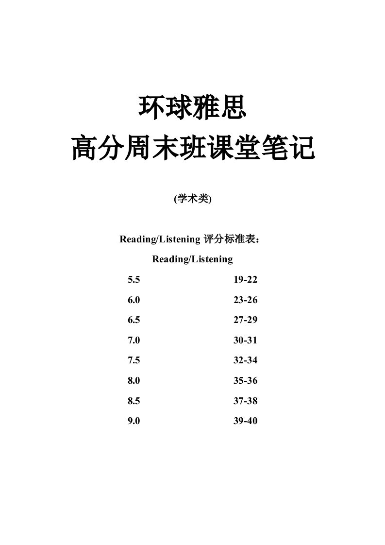 环球雅思高分周末班课堂笔记IELTS考试技巧