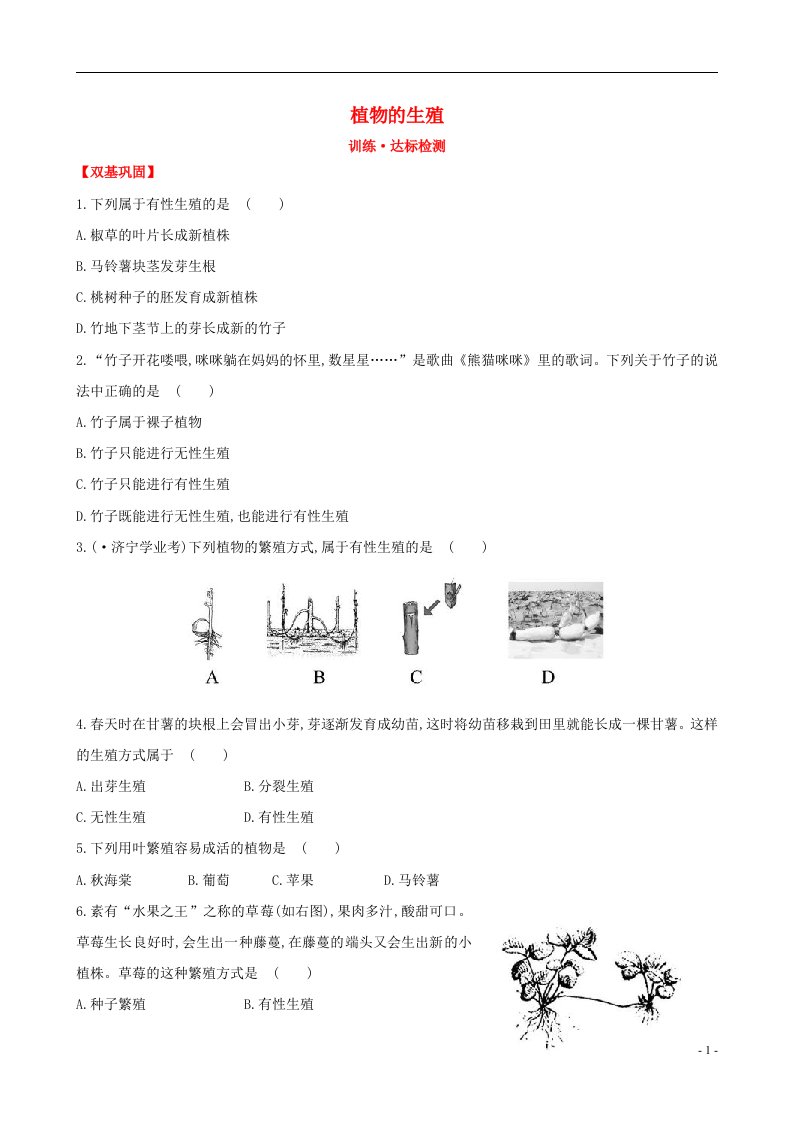 新学期中考生物考点细致复习