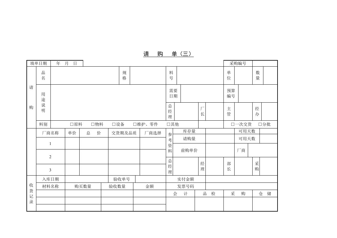 【管理精品】请购单(三)