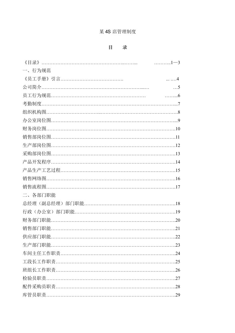 汽车销售服务公司汽车4s店管理制度大全