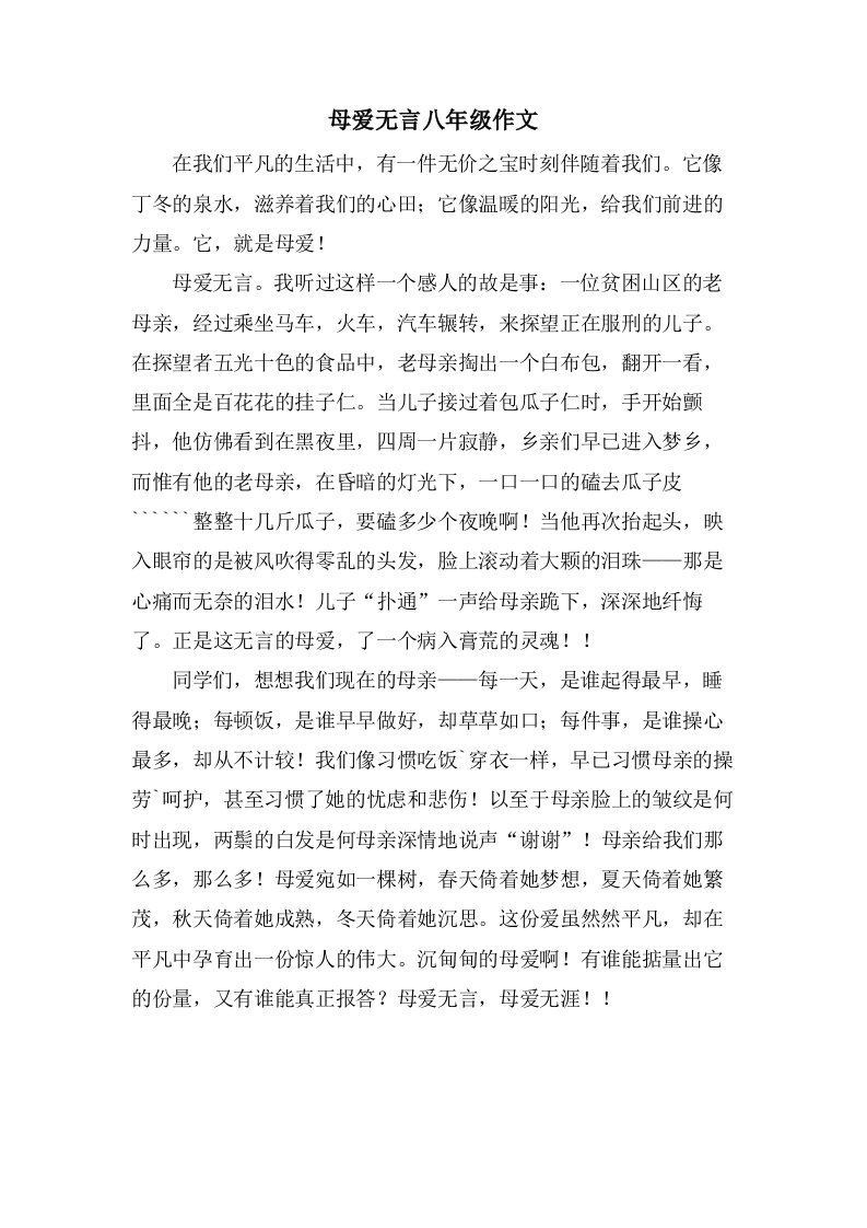 母爱无言八年级作文