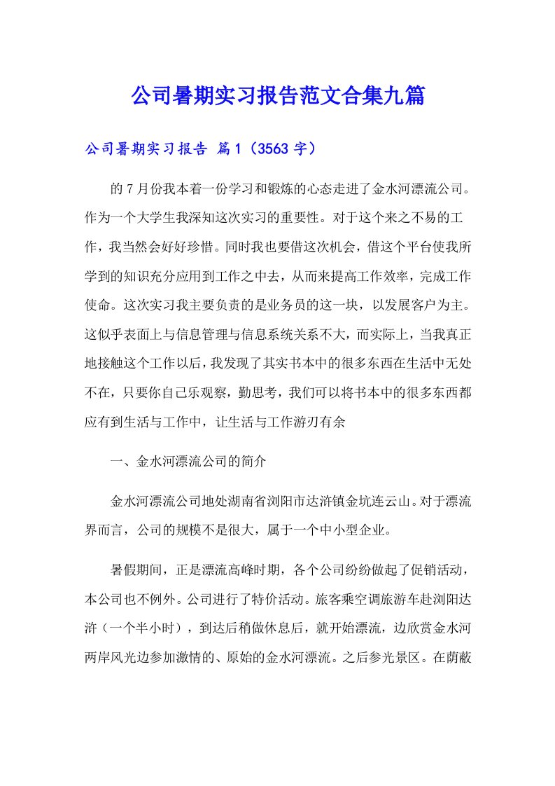 公司暑期实习报告范文合集九篇