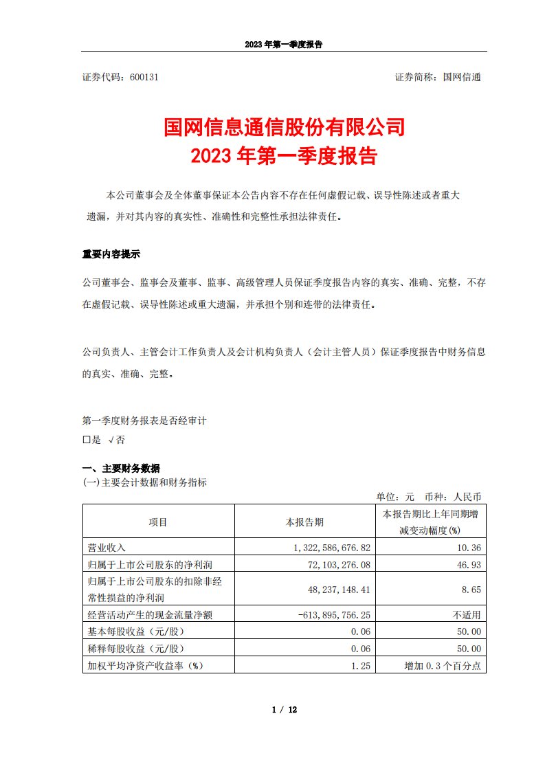 上交所-国网信息通信股份有限公司2023年第一季度报告-20230426