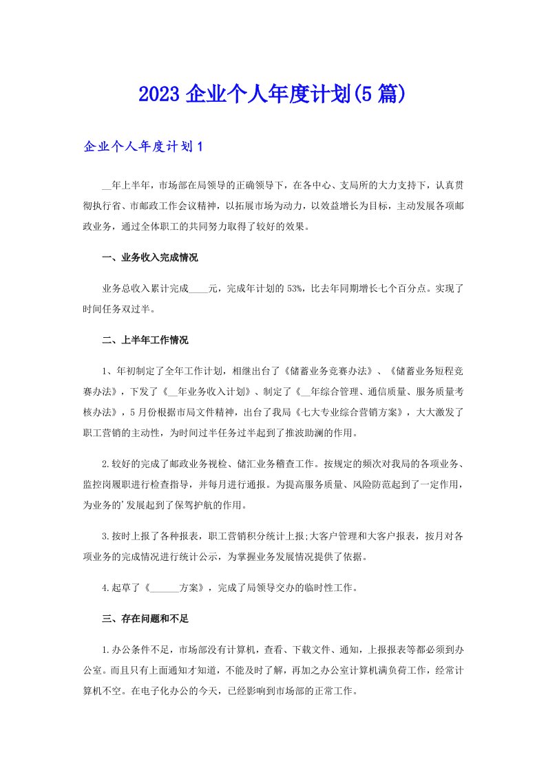 2023企业个人年度计划(5篇)