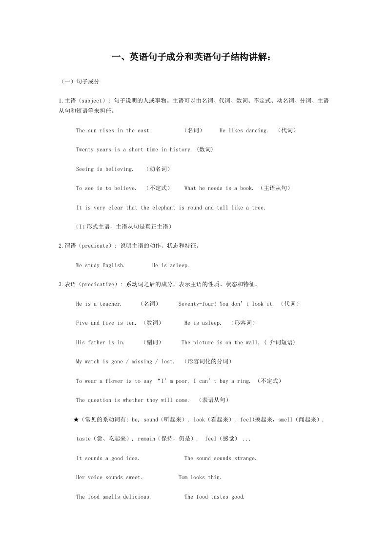 英语句子成分和英语句子结构讲解