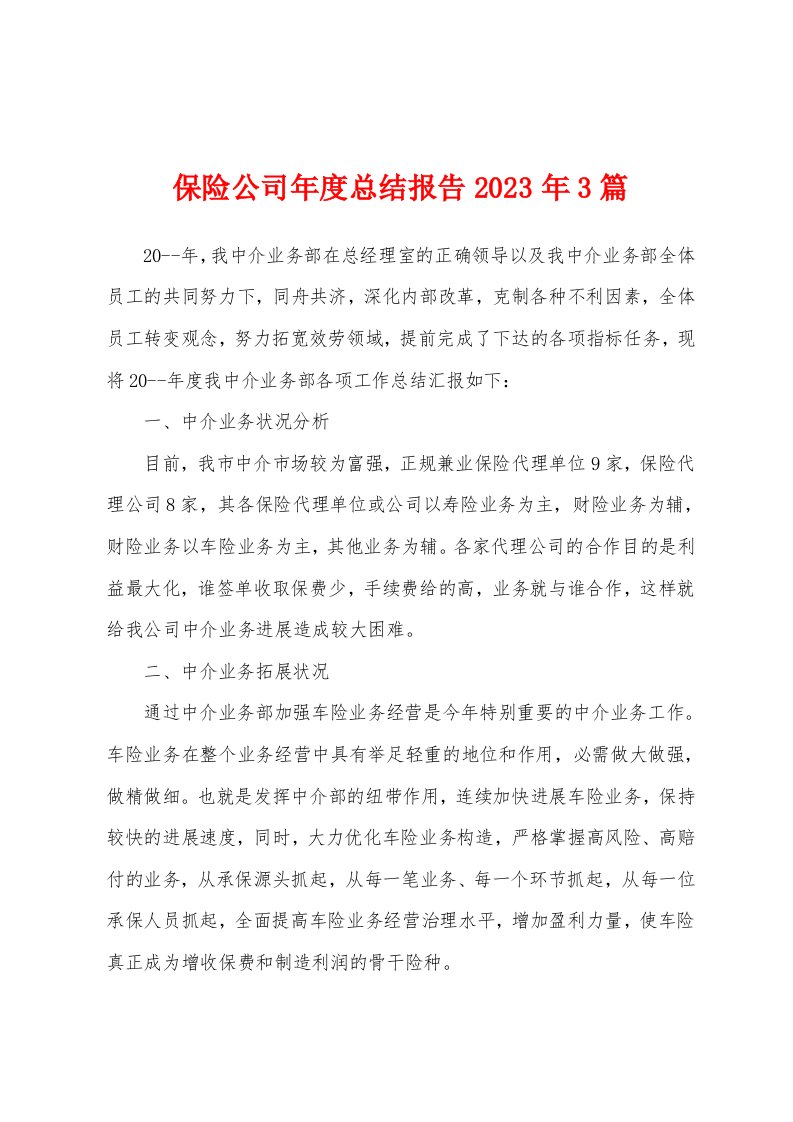 保险公司年度总结报告2023年