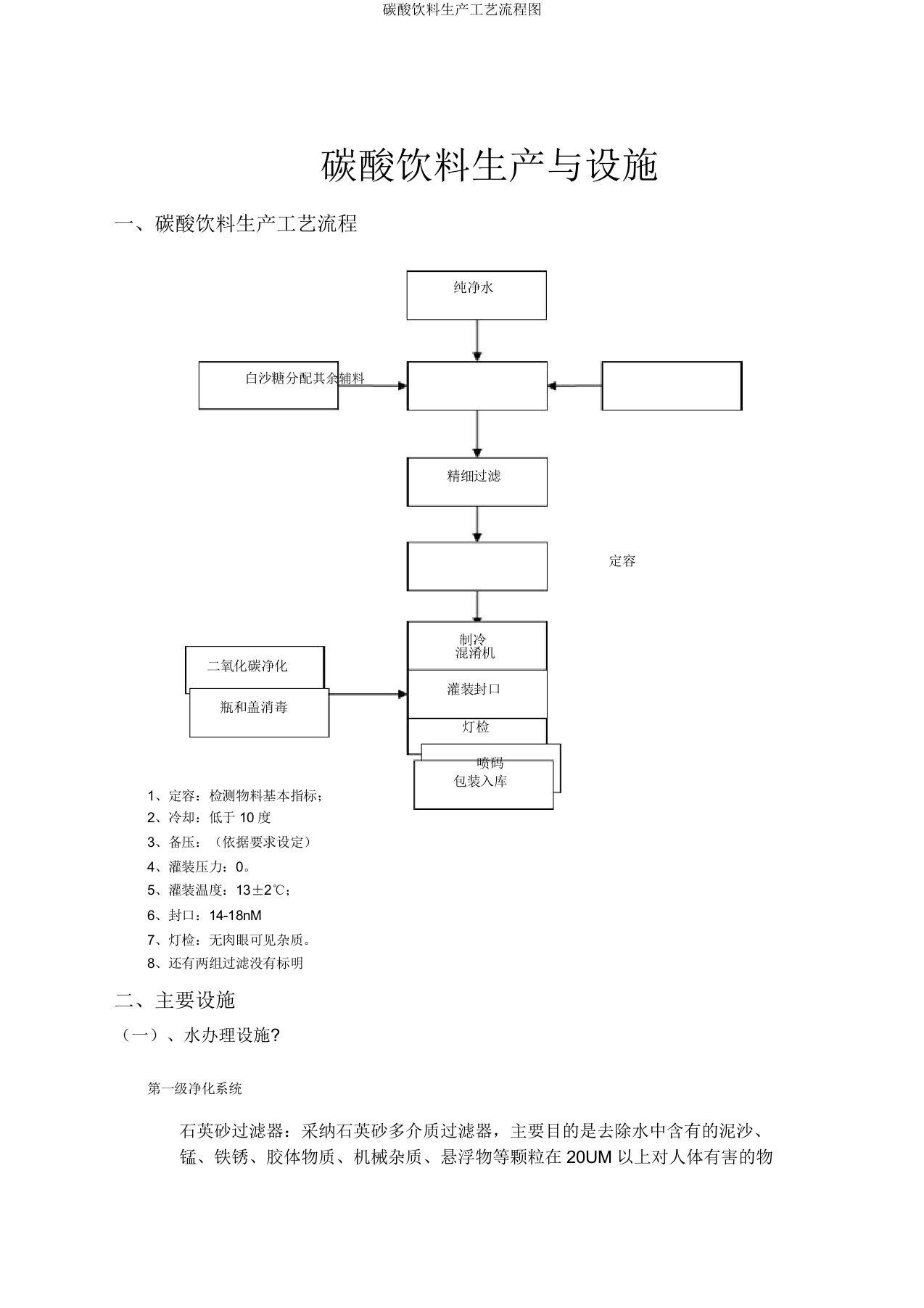 碳酸饮料生产工艺流程图