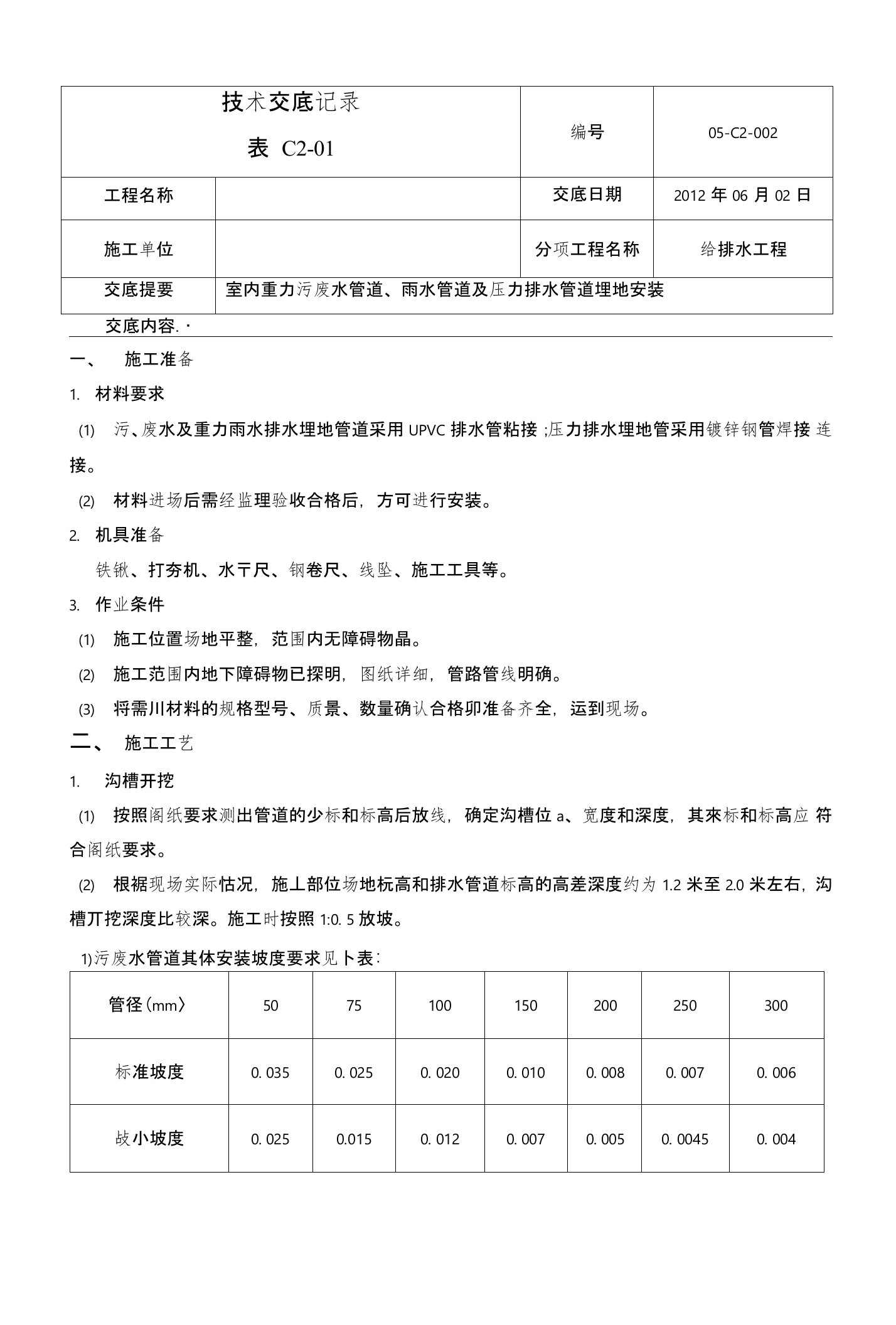 室内埋地UPVC及焊接钢管排水管安装技术交底