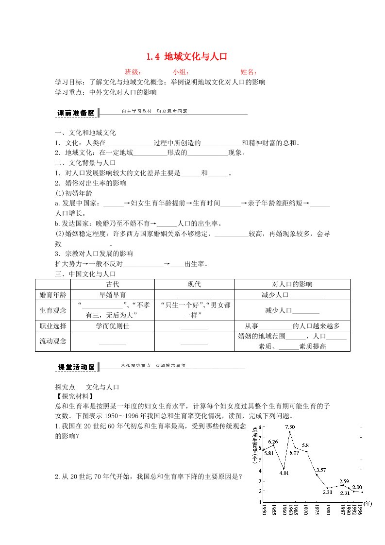 高中地理必修二1.4地域文化与人口