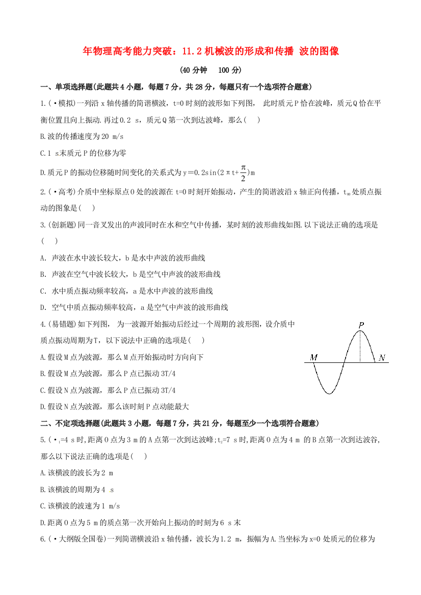 （高中物理）物理高考能力突破112机械波的形成和传播波的图像