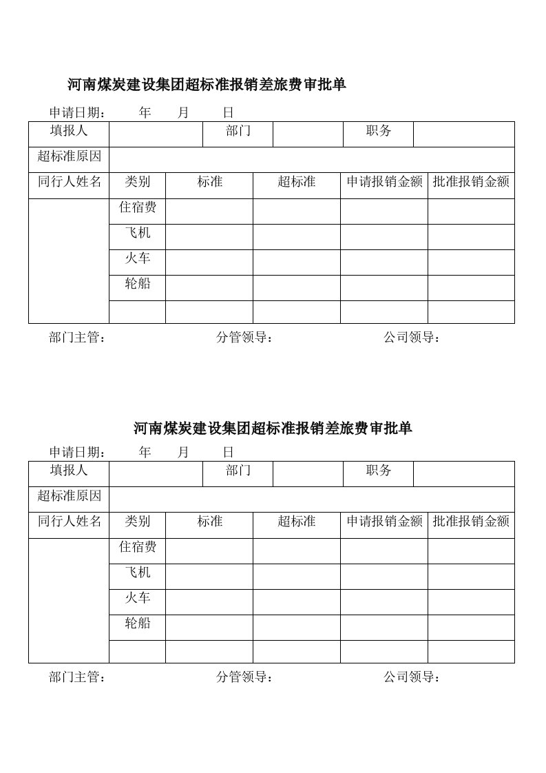 超额报销申请表