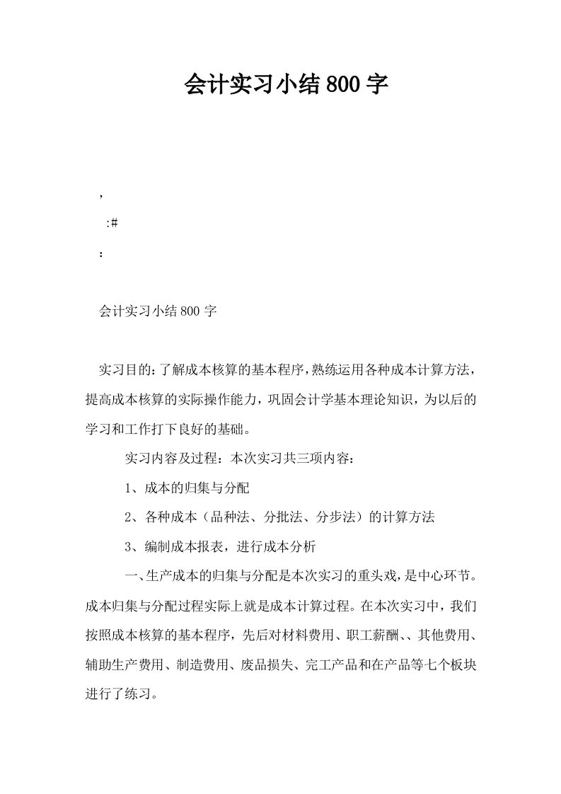 会计实习小结800字