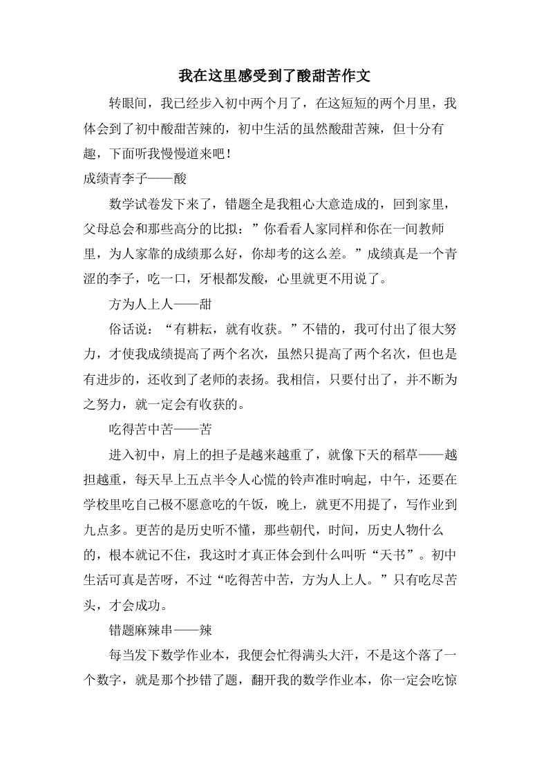 我在这里感受到了酸甜苦作文