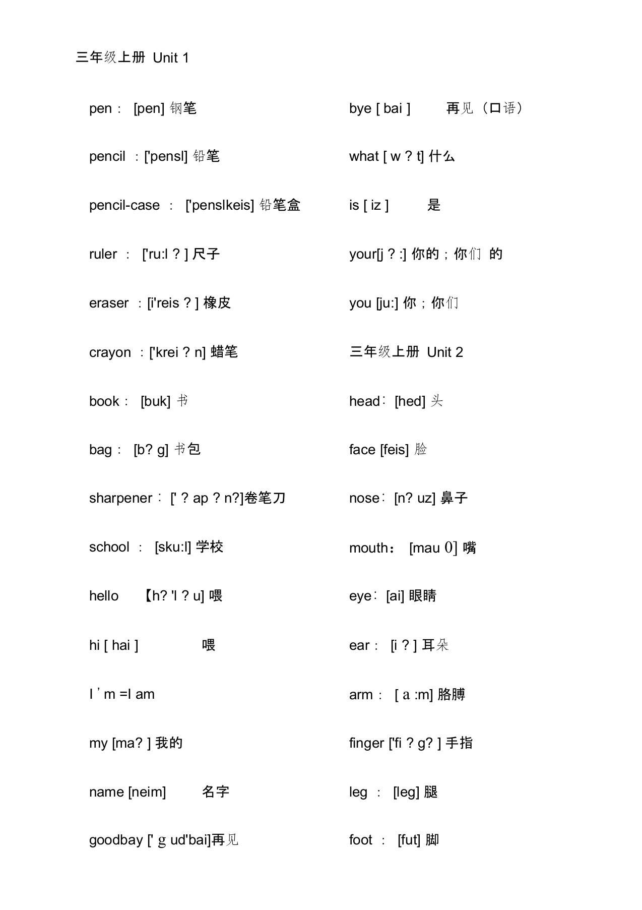 (完整版)人教版小学英语单词表