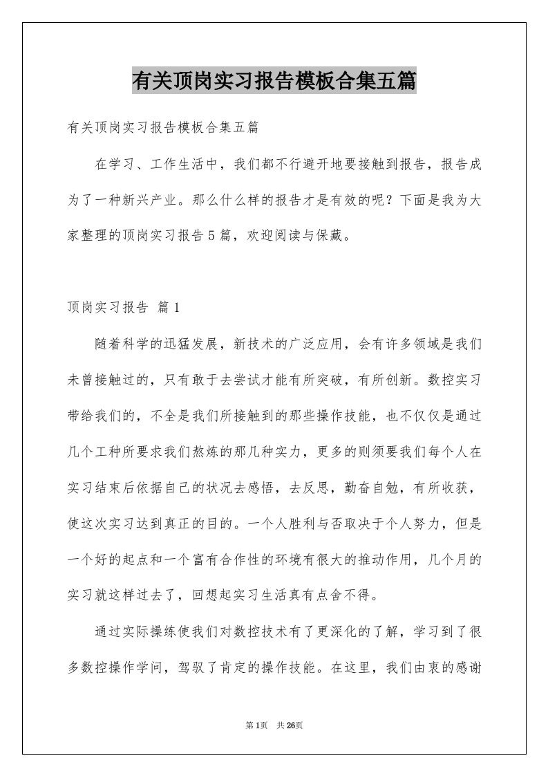 有关顶岗实习报告模板合集五篇