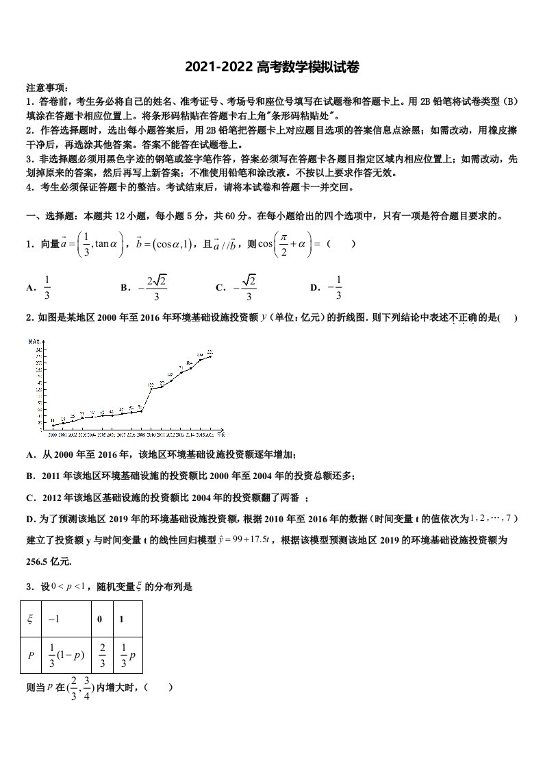 江苏省盐城市建湖中学2022年高三第二次调研数学试卷含解析