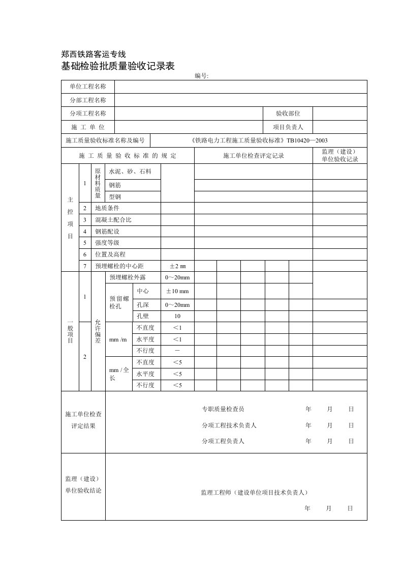 电力检验批质量验收记录表